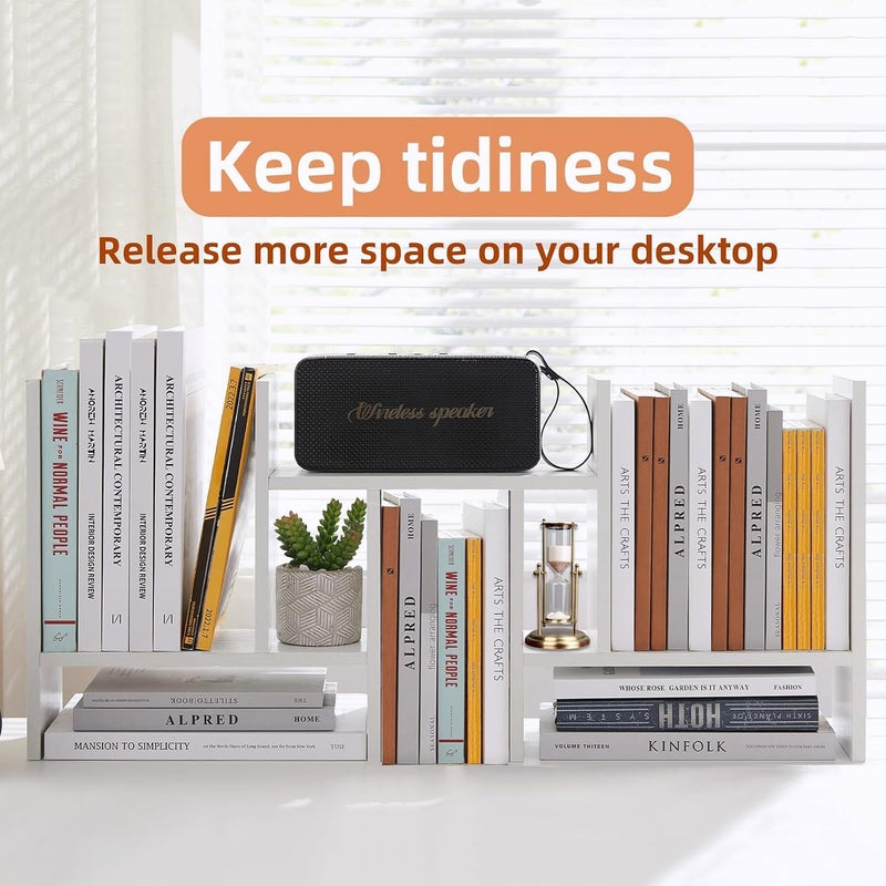 Meikuler Desktop Shelf Organizer, Adjustable Wood Display Desk Shelf, Office Storage Rack Tabletop Bookshelf Multipurpose Shelves for Home Decor, Office, Gifts (Solid White) - Image 3